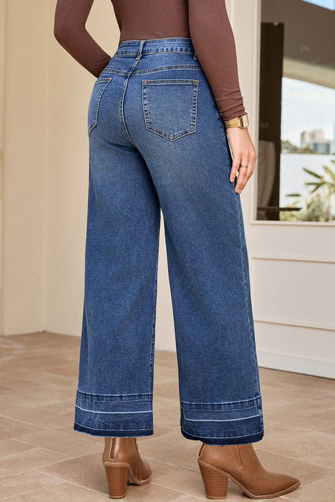 Raw Hem High Waist Straight Leg Loose Jeans
